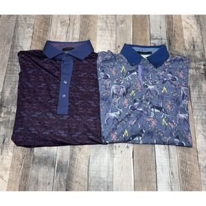 Lot of 2 Greyson Golf Performance Polo Shirts - Mens M Wolf Blue/Purple AOP
